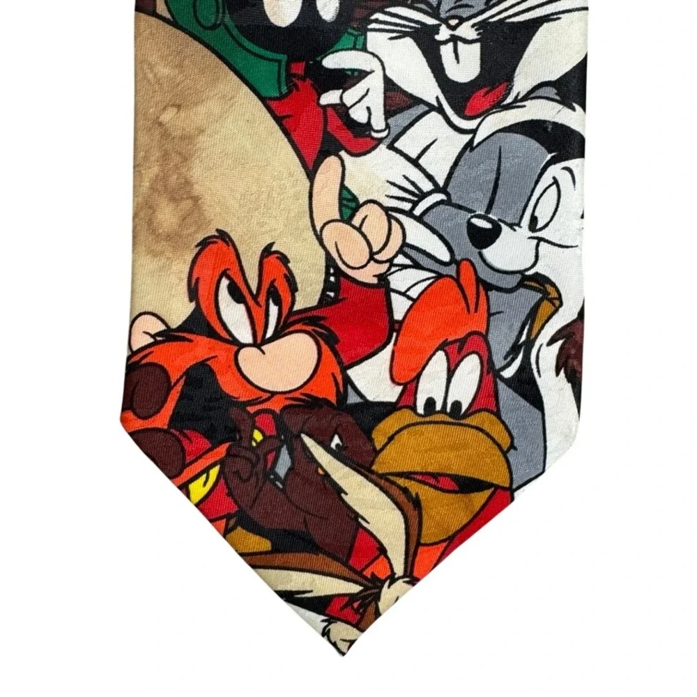 Vintage 1997 Looney Tunes Character Print Tie Bugs Bunny Daffy Duck 90s Retro